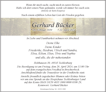 Anzeige von Gerhard Bücker 