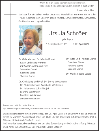 Anzeige von Ursula Schröer 