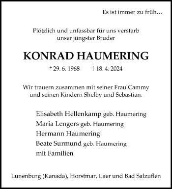 Anzeige von Konrad Haumering 