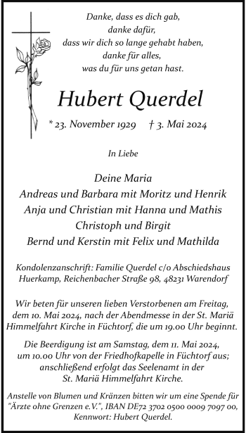 Anzeige von Hubert Querdel 
