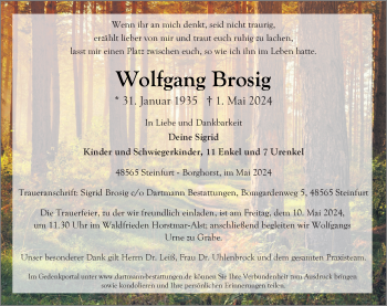 Anzeige von Wolfgang Brosig 