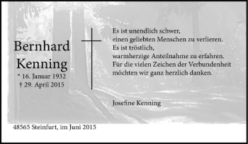 Anzeige von Bernhard Kenning von Westfälische Nachrichten