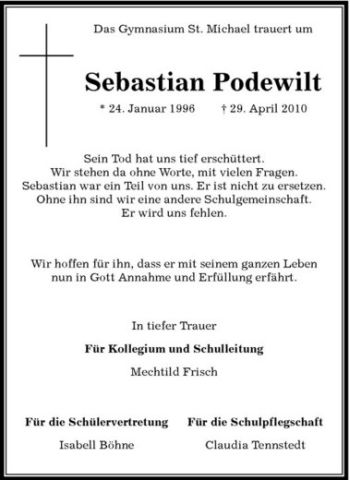 Anzeige von Sebastian Podewilt von Westfälische Nachrichten