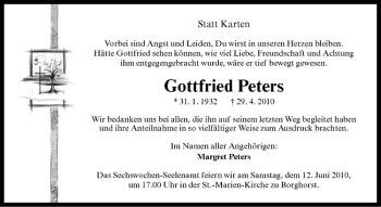 Anzeige von Gottfried Peters von Westfälische Nachrichten