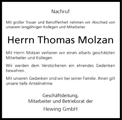  Traueranzeige für Thomas Molzan vom 24.04.2013 aus Westfälische Nachrichten