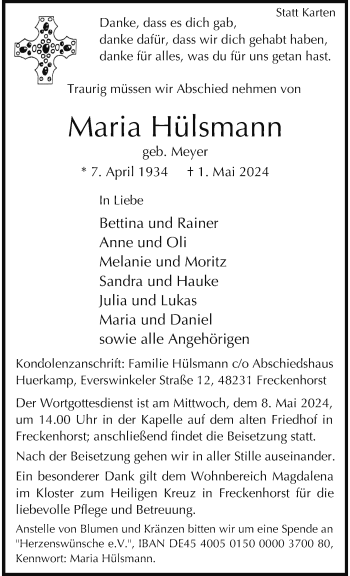 Anzeige von Maria Hülsmann 