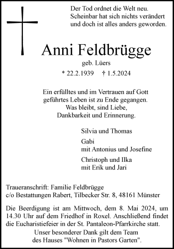 Anzeige von Anni Feldbrügge 